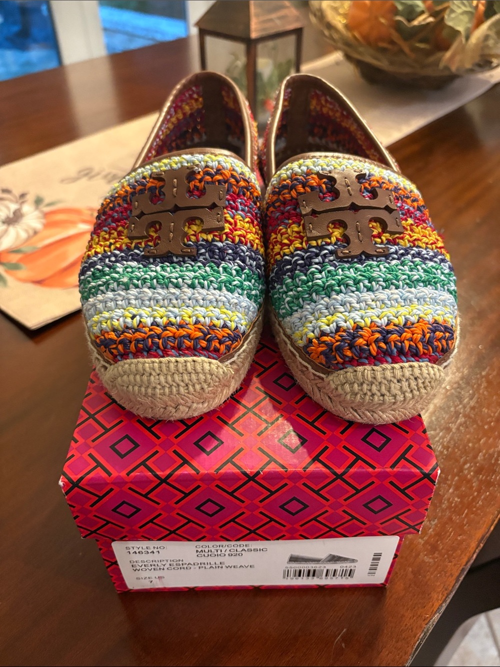 Tory Burch Multicolor Crochet Espadrilles with Gold Logo